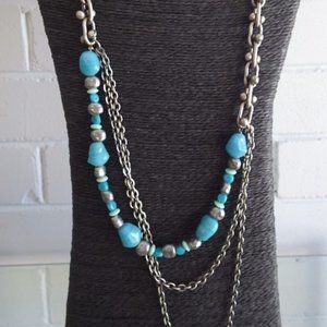 Vintage Long Blue Glass Faux Turquoise Chain KIEN Necklace
